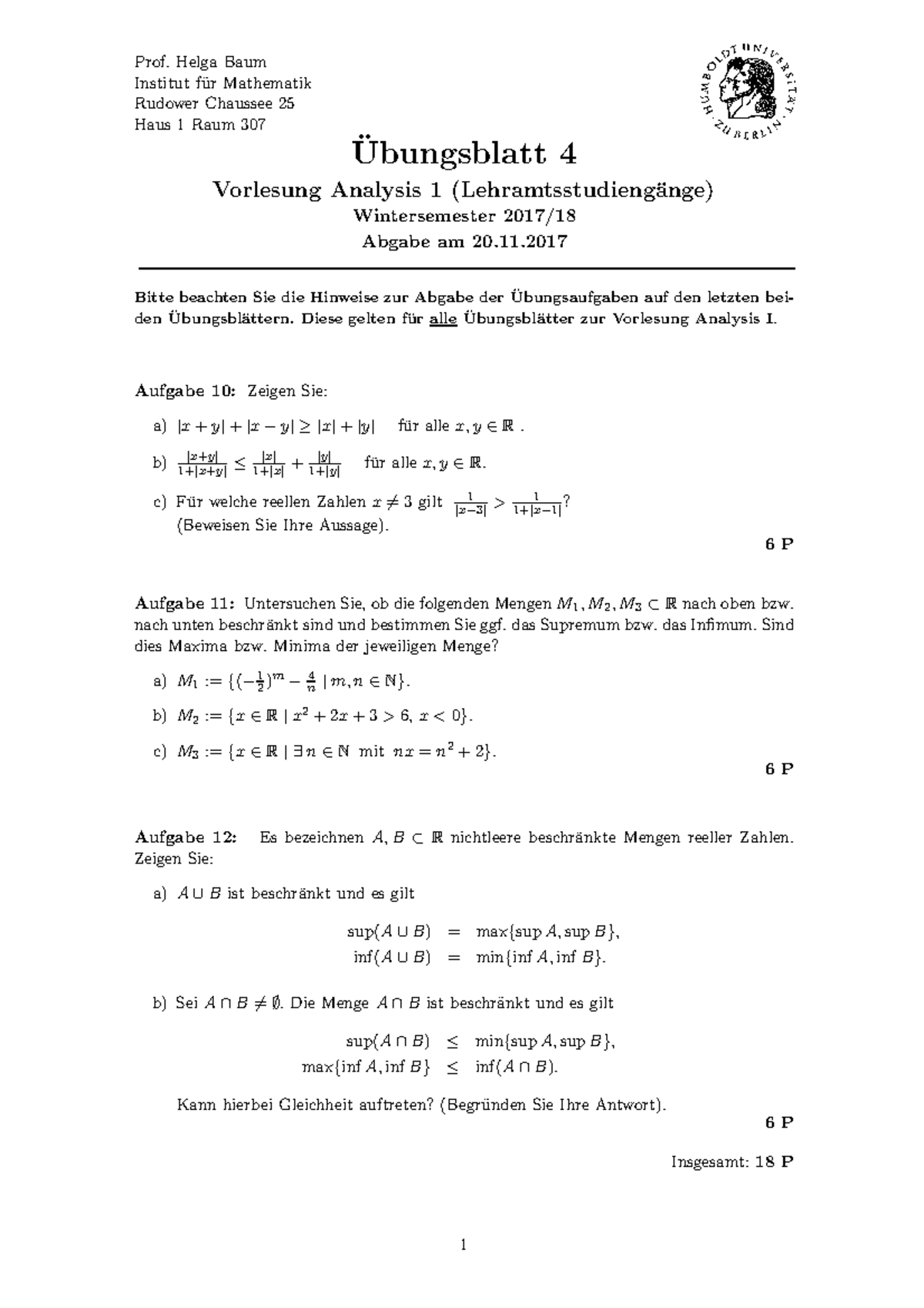 UA Ana I WS17 04 - Übungsblatt Zur Analysis 1 Bei Frau Helga Baum ...