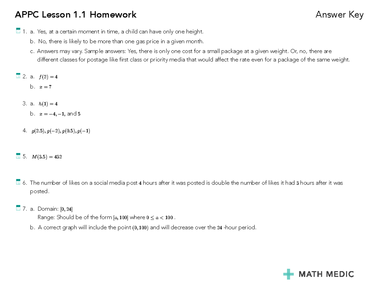 1 - yes - APPC Lesson 1 Homework Answer Key 1. 2. 3. 4. 5. 6. 7. a. b ...