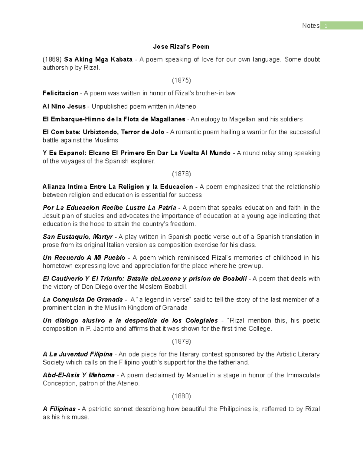 Jose Rizal's Poems Rizal’s poetry embodies the evolution and