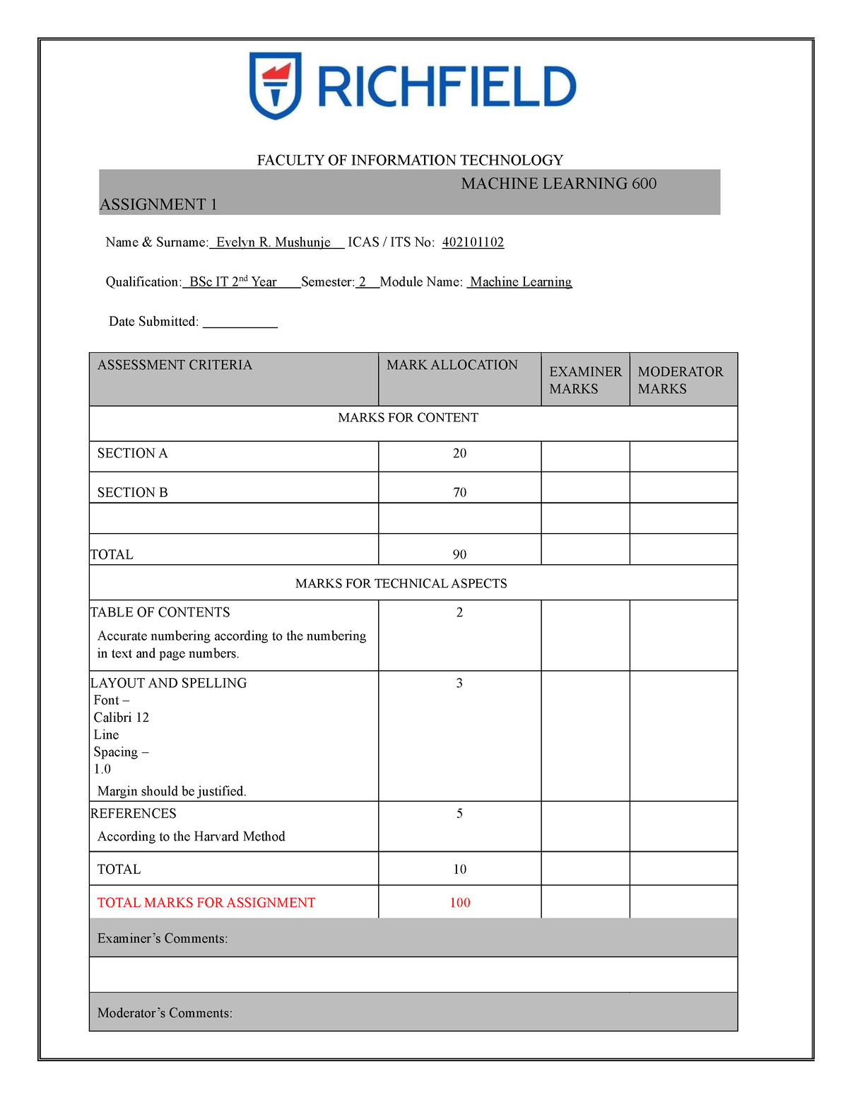 machine learning 600 assignment