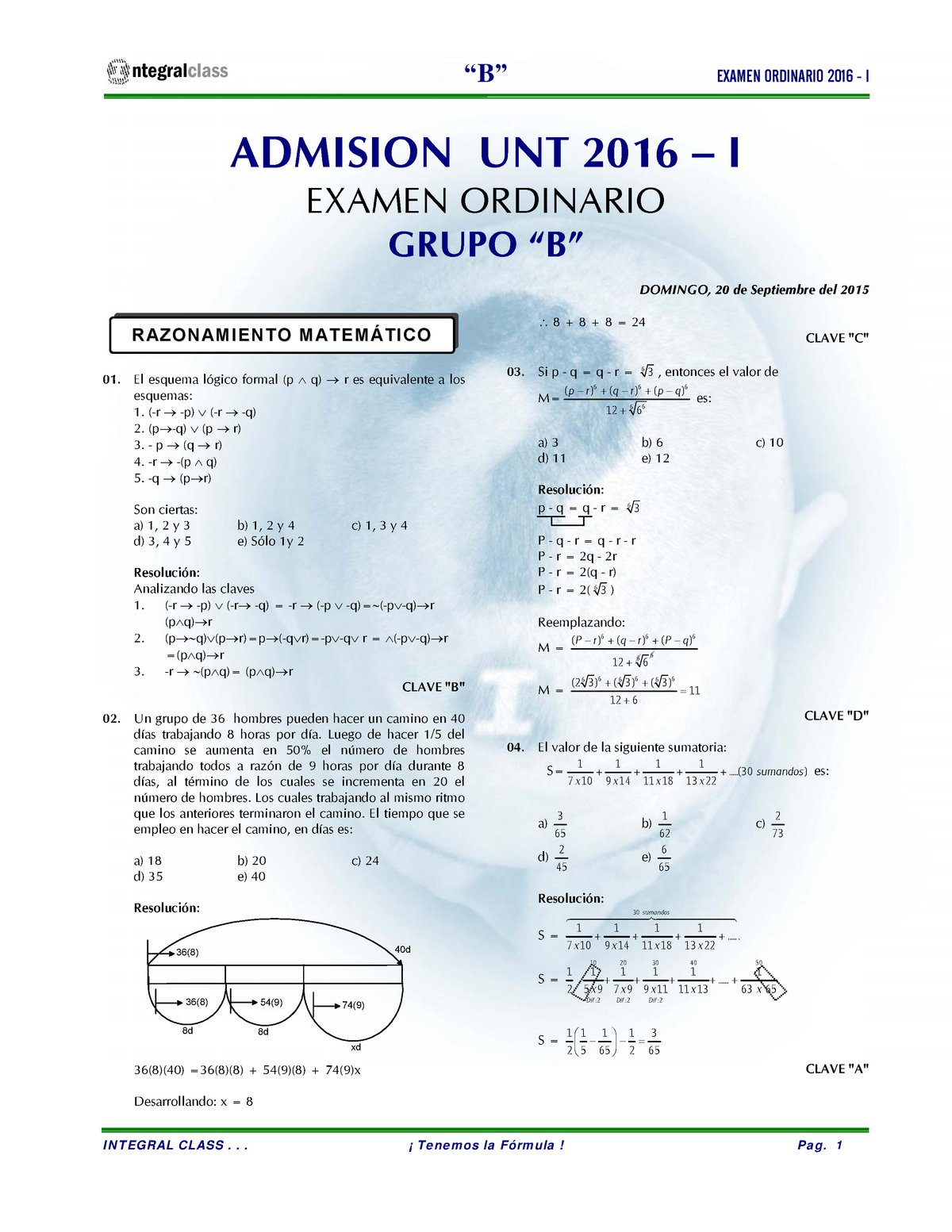 UNT 2016 - I (B) - EXAMEN DE ADMISIÓN - B - 2016-I - “B” EXAMEN ...