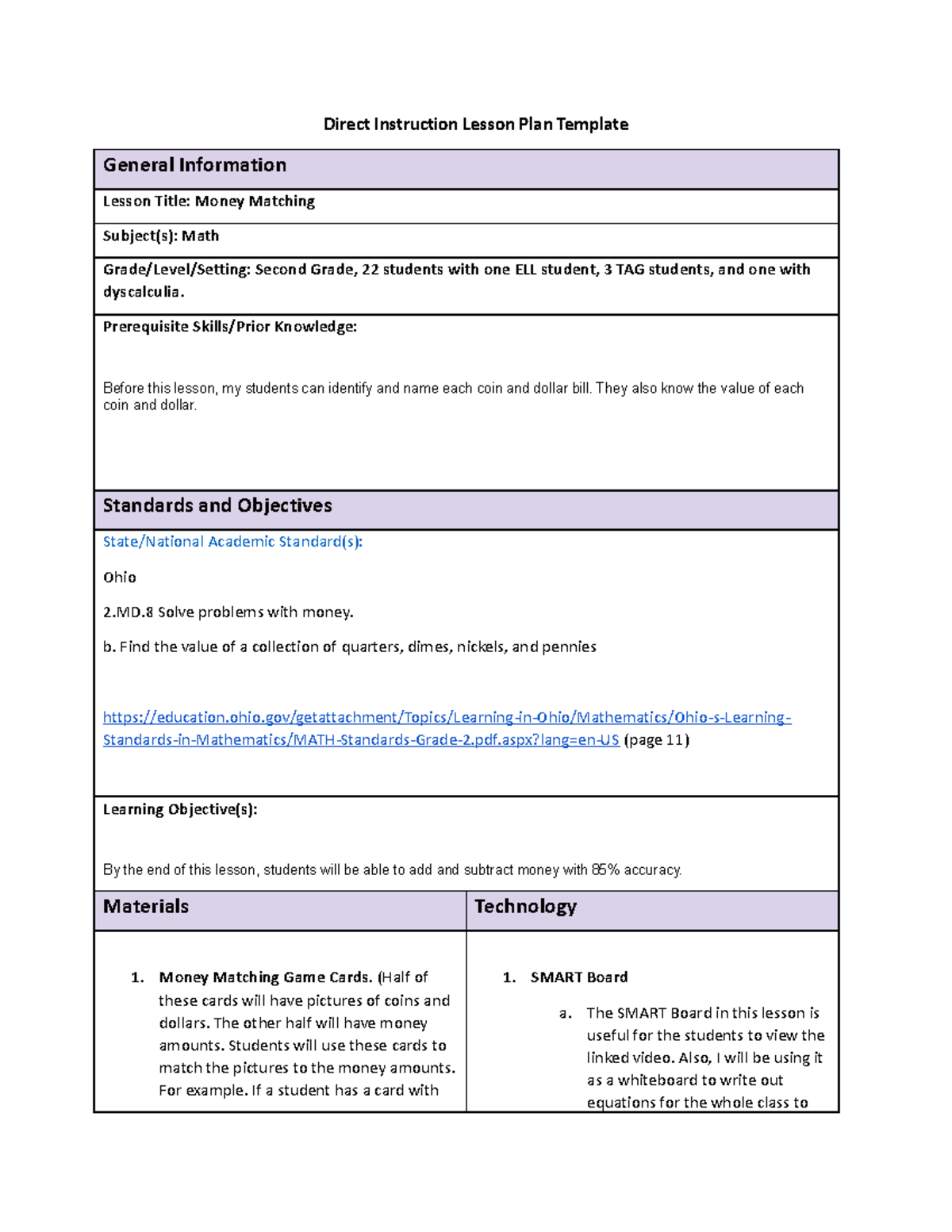 D171 Task 2 - Pass First Attempt - Direct Instruction Lesson Plan ...