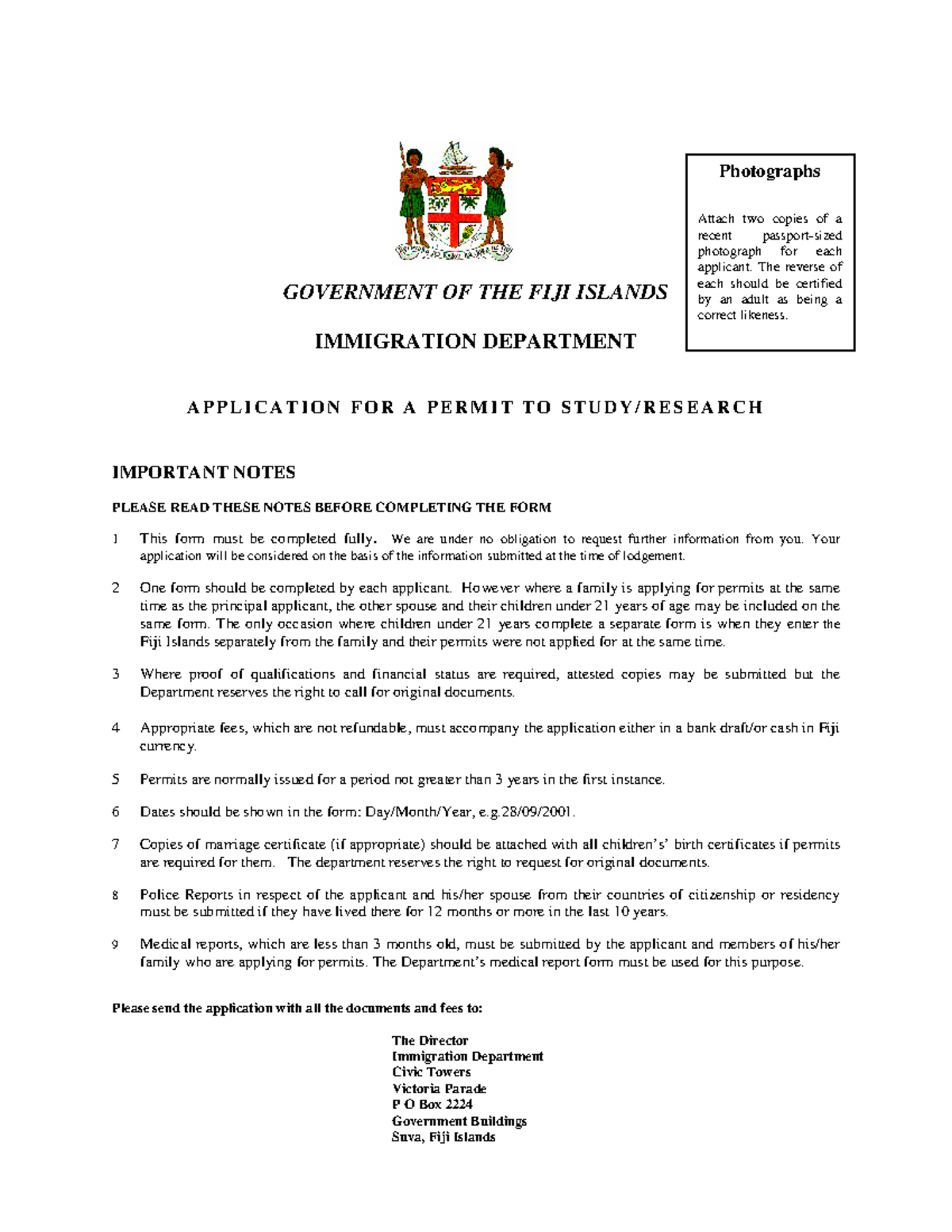 Study Research Permit Application Form - GOVERNMENT OF THE FIJI ISLANDS ...