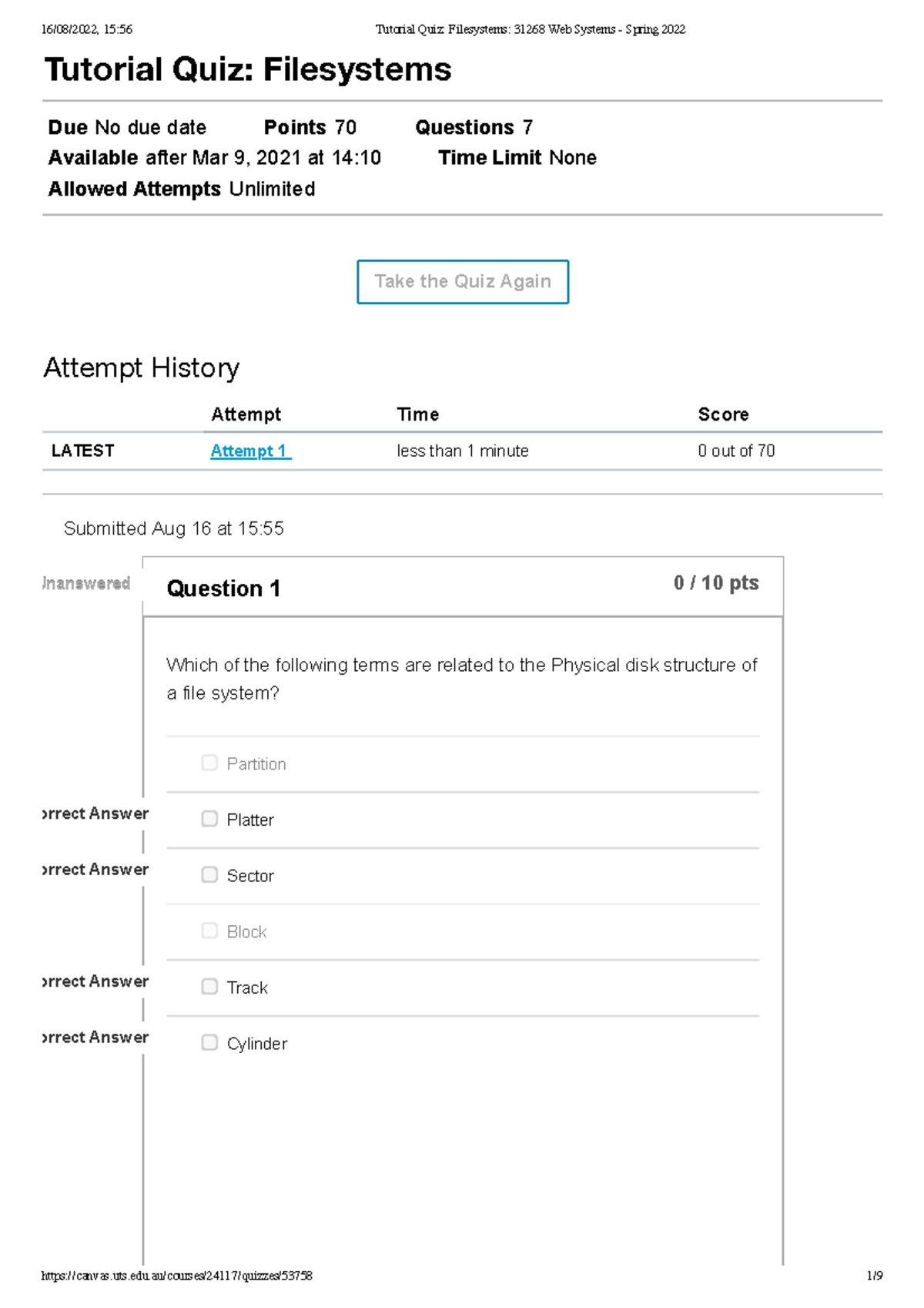 Tutorial Quiz Filesystems 31268  Systems Spring 2022 Studocu