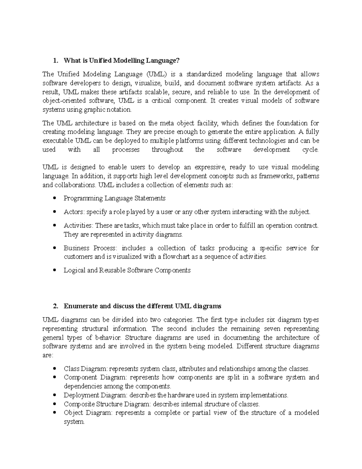 Unified Modelling Language - 1. What is Unified Modelling Language? The ...