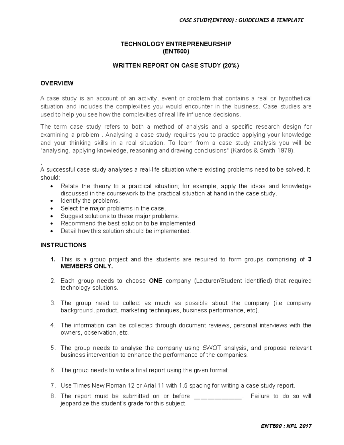 ENT600 CASE Study Guidelines & Template Amendment 26 SEPT 2017 - - Studocu