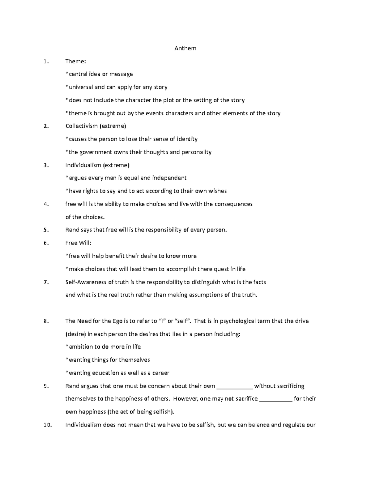 Copy of Anthem notes Anthem Theme *central idea or message