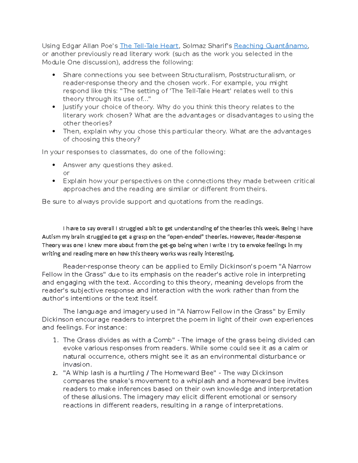 3-2 Connections Discussion; Structuralism, Poststructuralism, & Reader ...