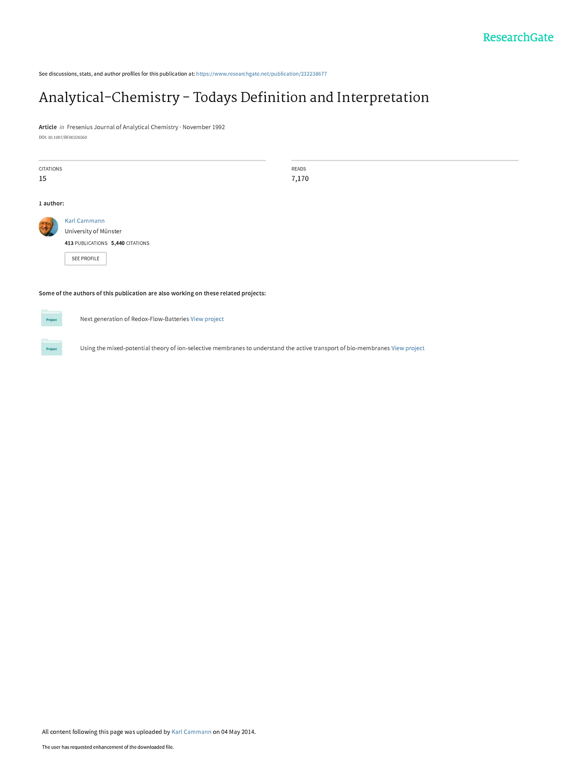 Analytical Chemistry today's definition and interpretation Author K