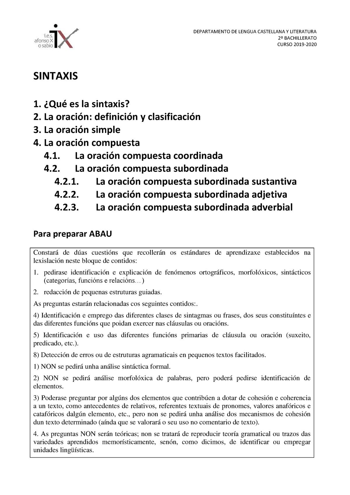 Sintaxis - 2º BACHILLERATO CURSO 2019- SINTAXIS 1. ¿Qué Es La Sintaxis ...