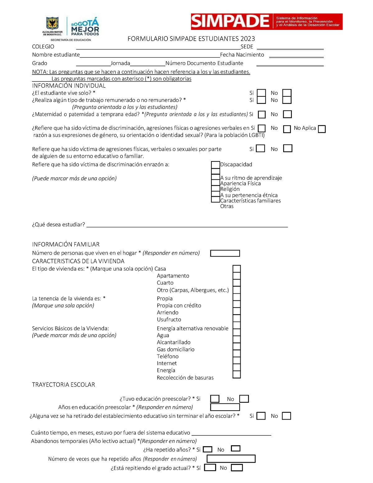 Simpade 2023 apuntes No FORMULARIO SIMPADE ESTUDIANTES 2023 COLEGIO