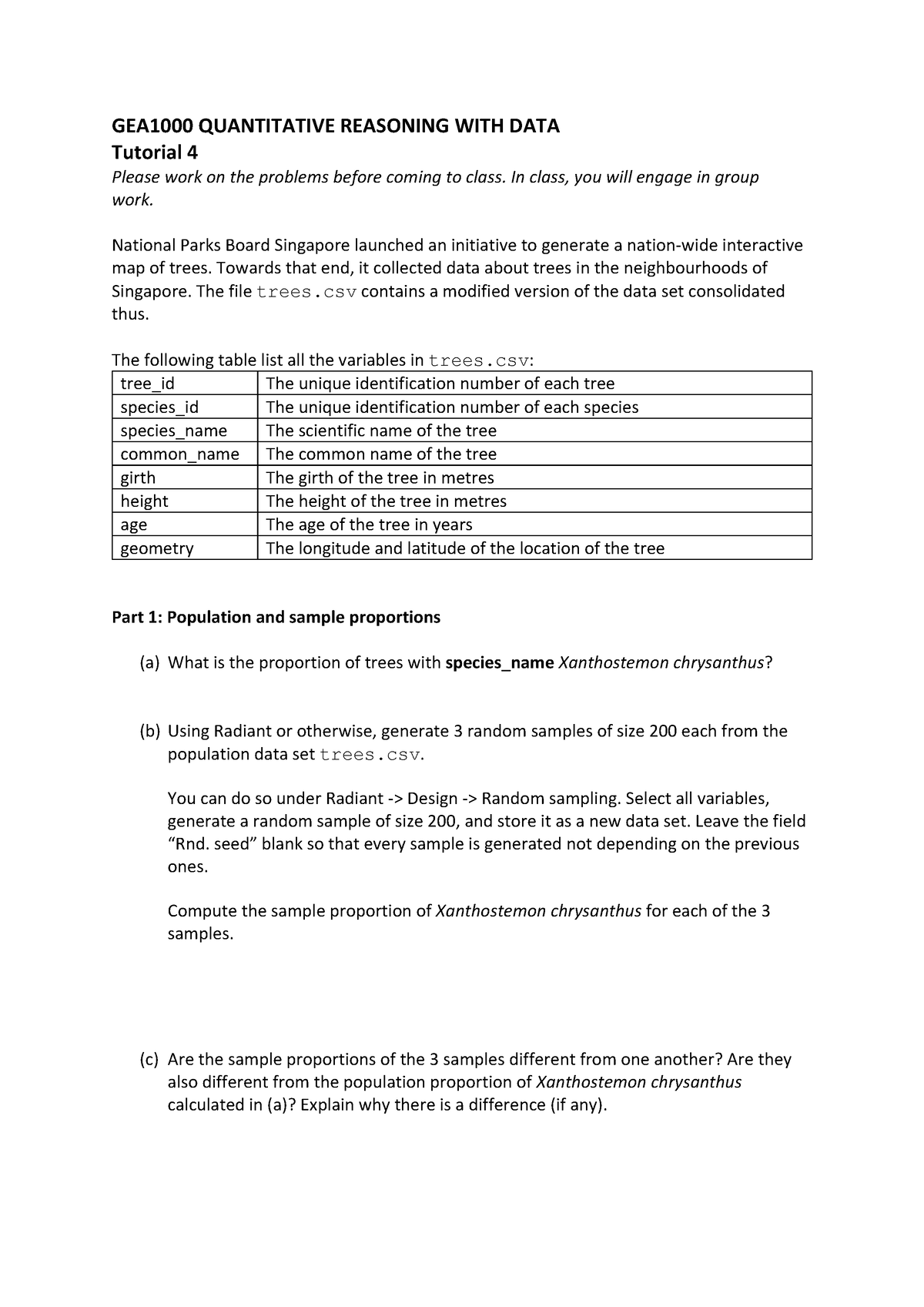 Tutorial 4 - Nil - GEA1000 QUANTITATIVE REASONING WITH DATA Tutorial 4 ...