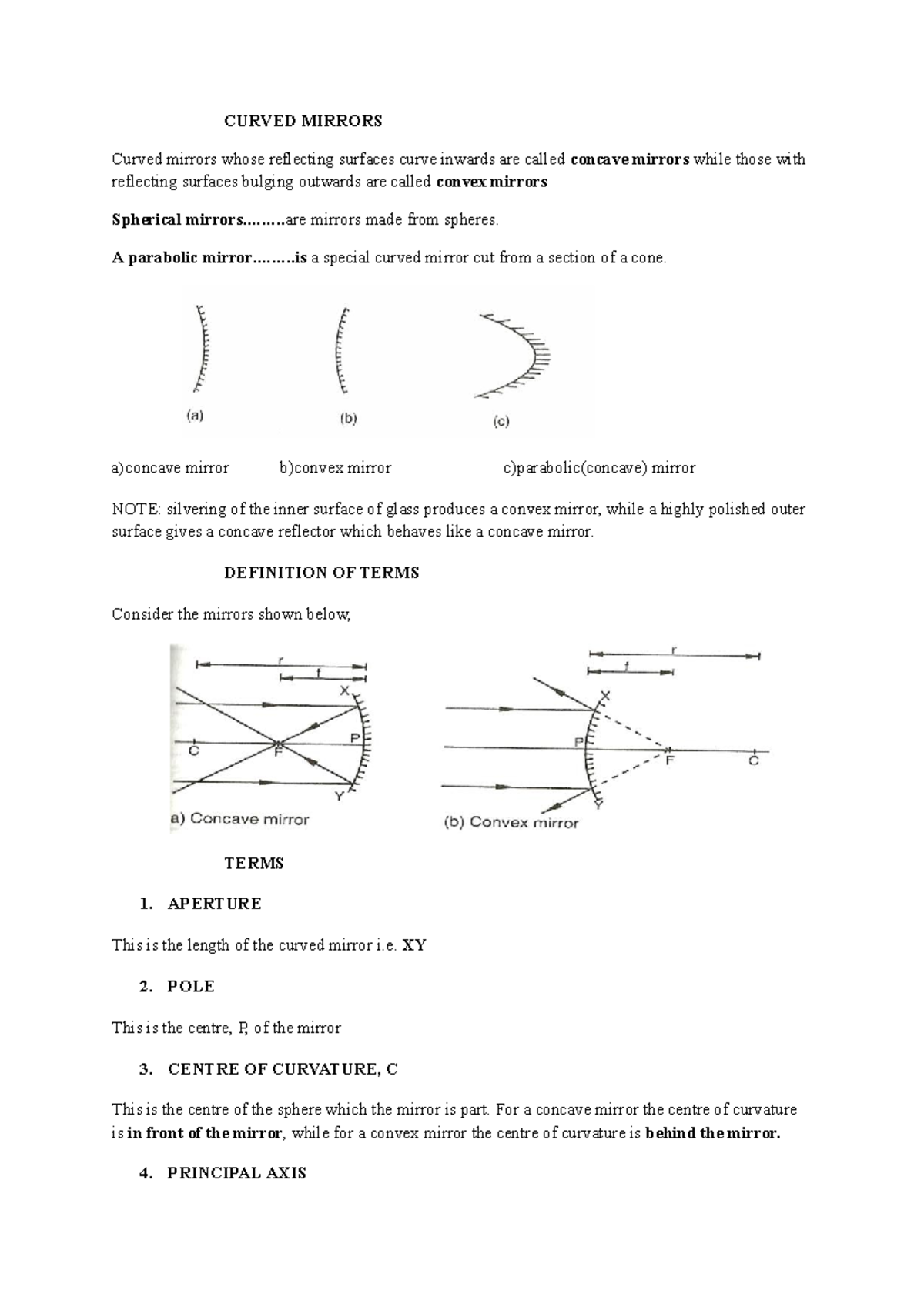 Physics-class 2 notes part-5 - CURVED MIRRORS Curved mirrors whose ...