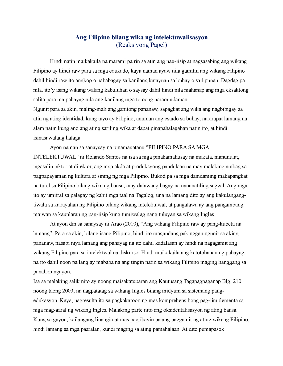 wikang filipino 500 words essay