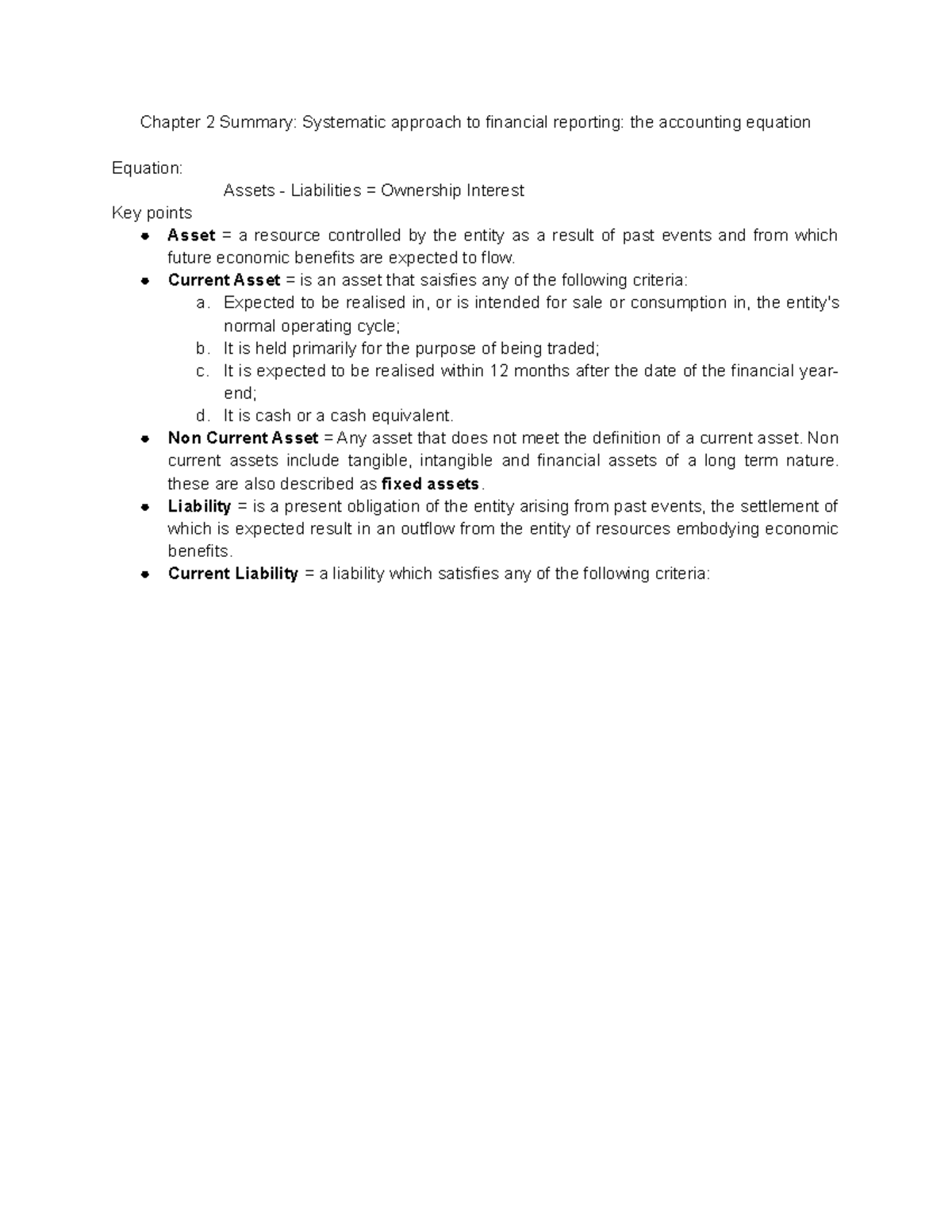 Chapter 2 Summary A systematic approach to financial reporting the ...