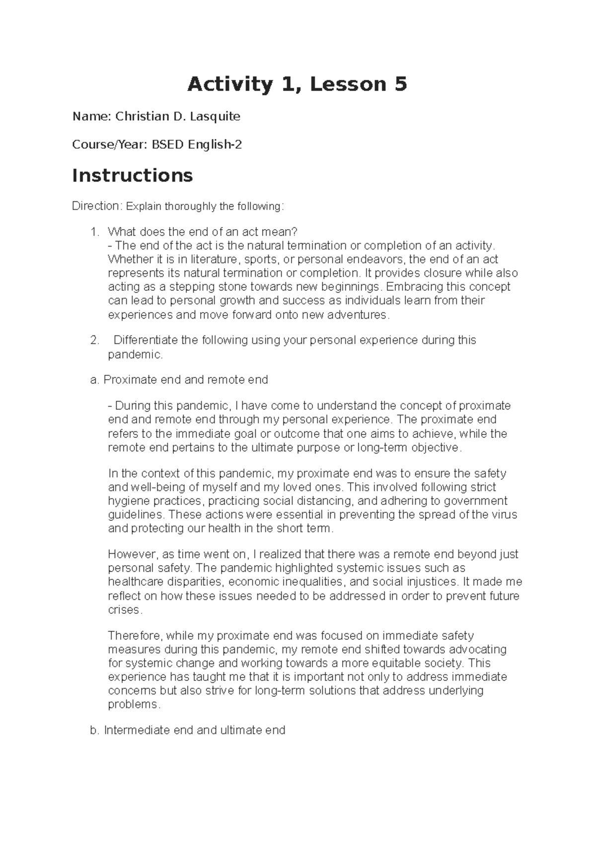 Activity 1 lesson 5 - N/A - Activity 1, Lesson 5 Name: Christian D ...
