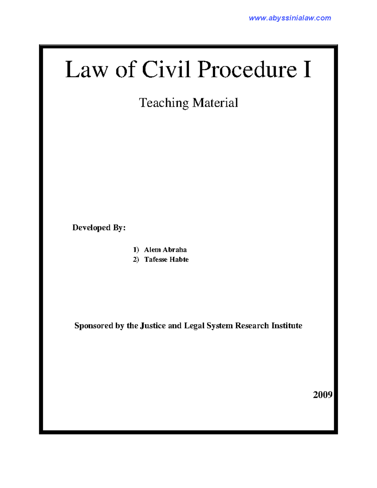 Civil Procedure Law I - Good - Law Of Civil Procedure I Teaching ...