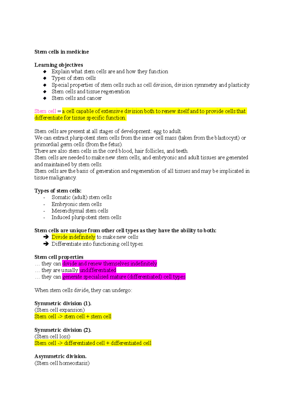 Stem cells in medicine - Lecture notes 8 - Stem cells in medicine ...
