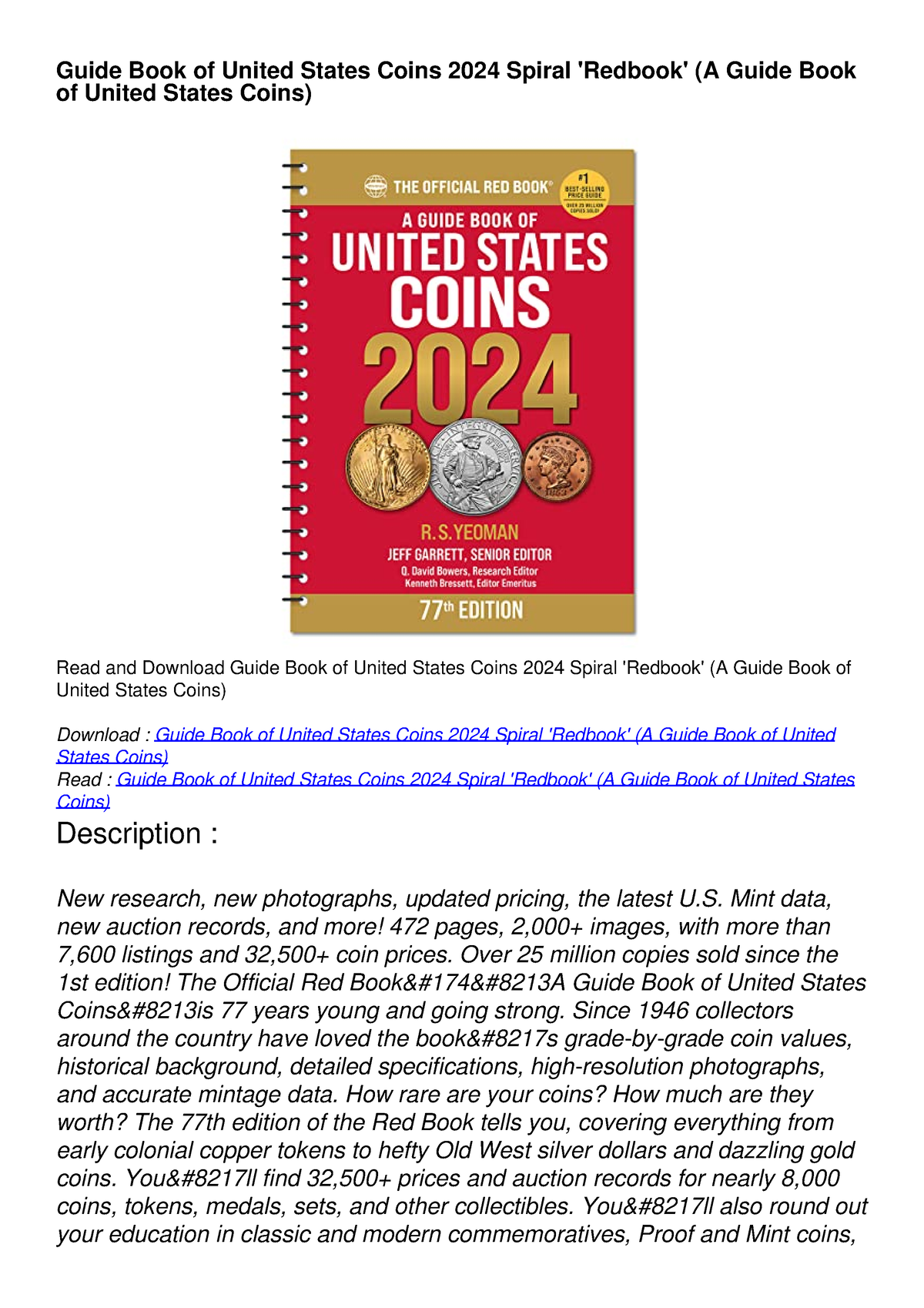 PDF_ Guide Book of United States Coins 2024 Spiral 'Redbook' (A Guide