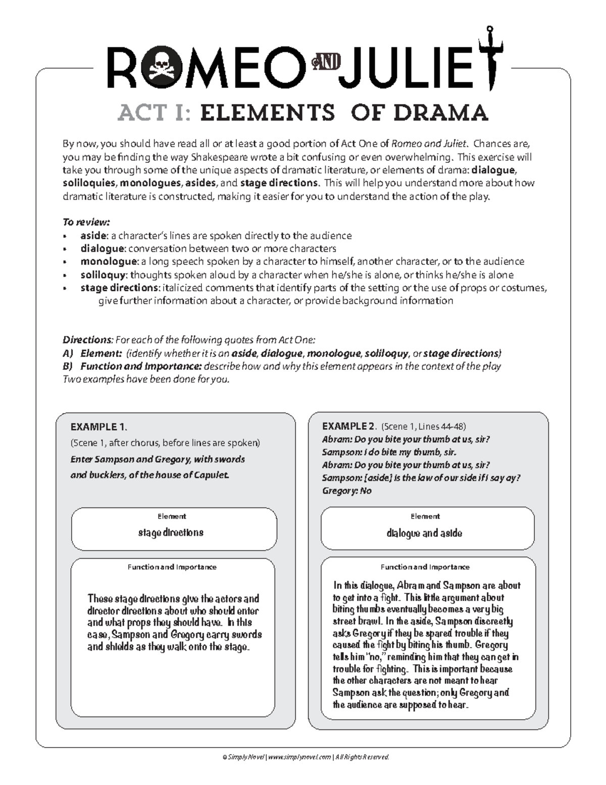 Romeoandjuliet Act1 Litanalysis Elementsofdrama Editable Simply 