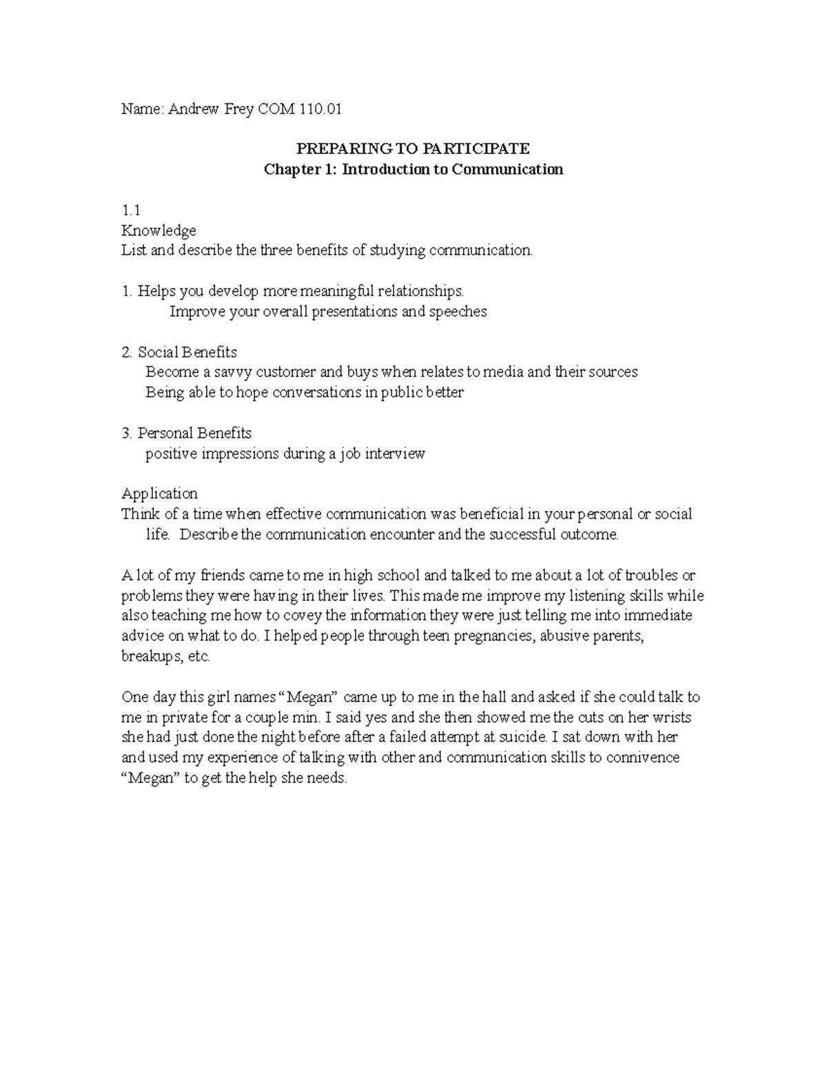 COM Chapter 1 P2P - Lecture notes 1 - Name: Andrew Frey COM 110 ...