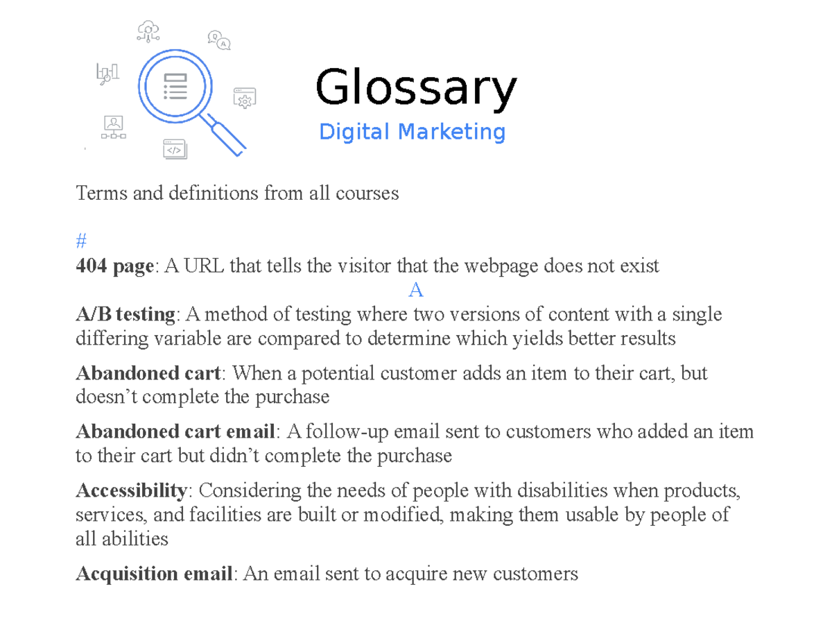 Glossary - Glossary Digital Marketing Terms And Definitions From All ...