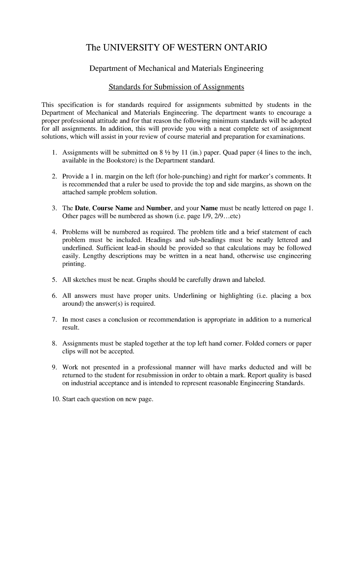 Assignment+Standards+2013 - The UNIVERSITY OF WESTERN ONTARIO ...