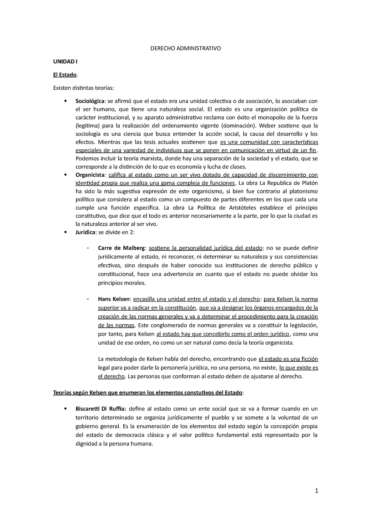 1er Parcial Administrativo - DERECHO ADMINISTRATIVO UNIDAD I El Estado ...