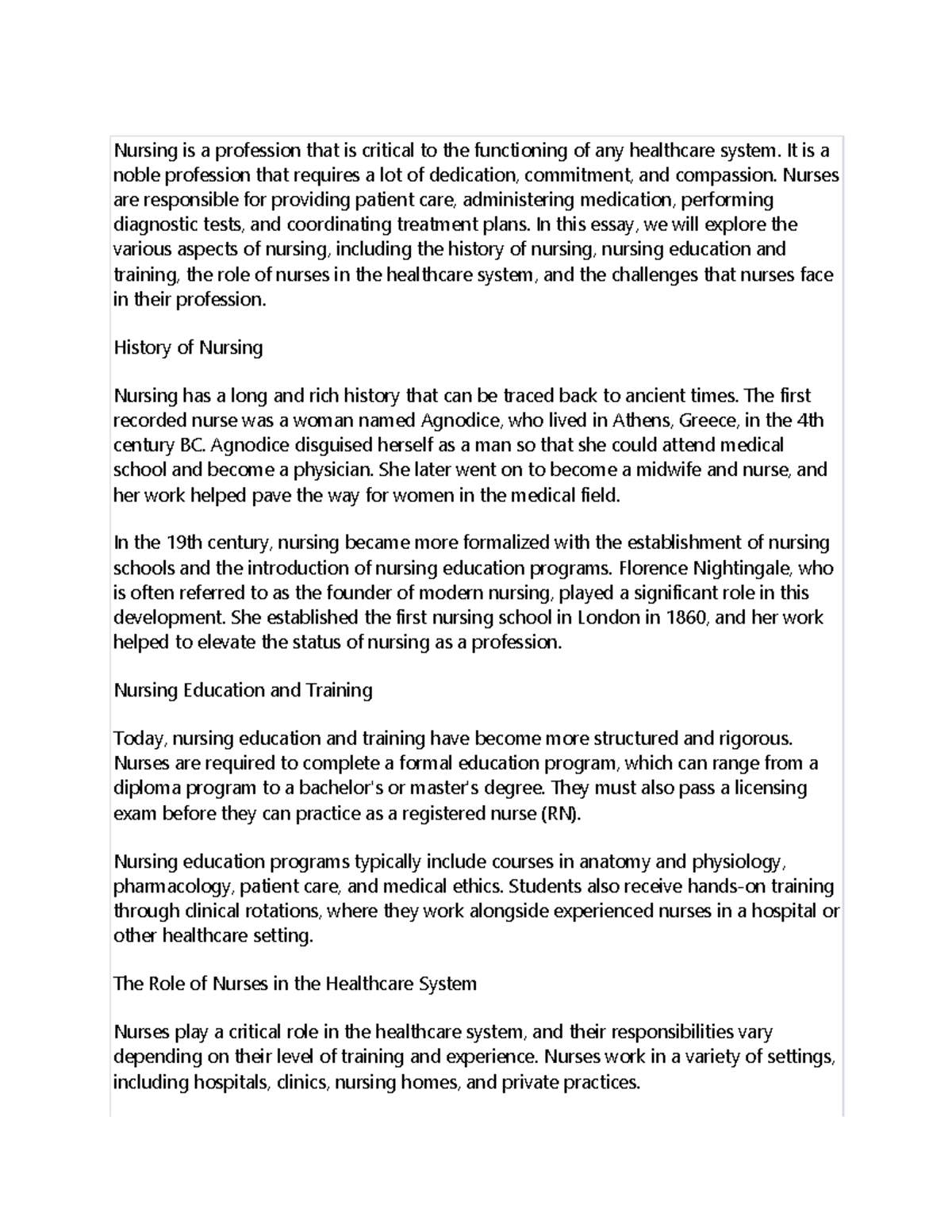 nursing is a noble profession essay