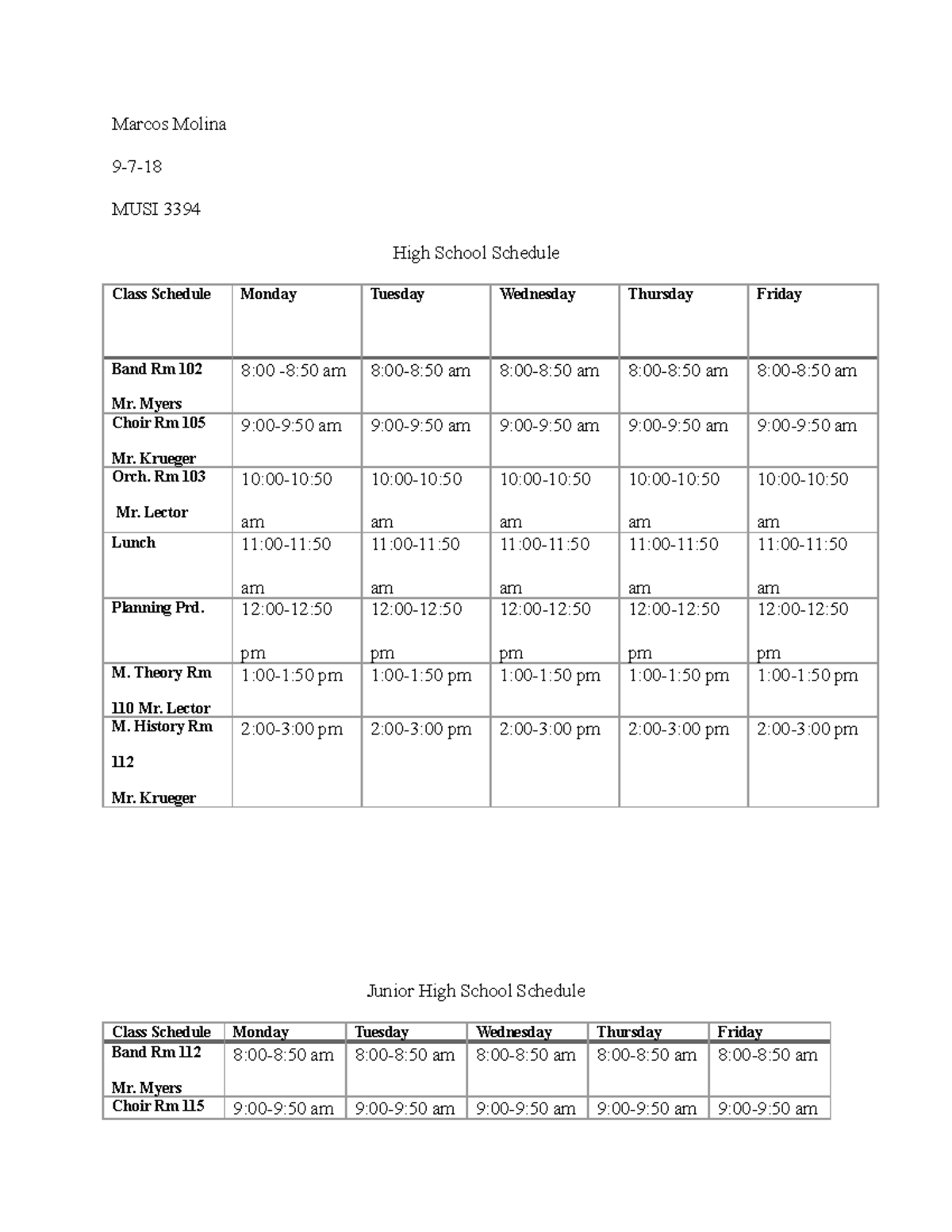 Hs methods schedules - Marcos Molina 9-7-18 MUSI 3394 High School ...