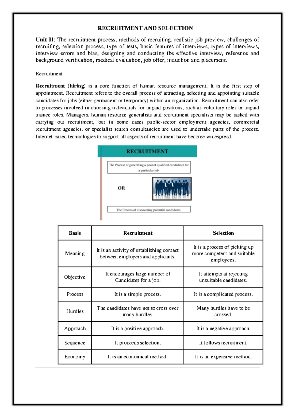 Recruitment And Selection - RECRUITMENT AND SELECTION Unit II : The ...