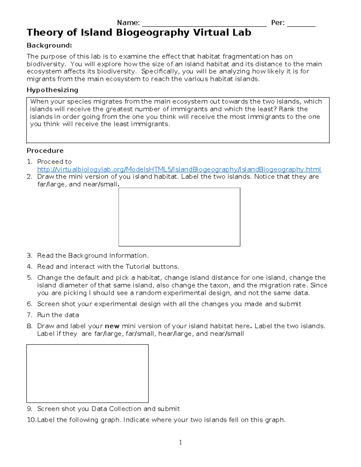 Theory of Island Biogeography Virtual Lab Name