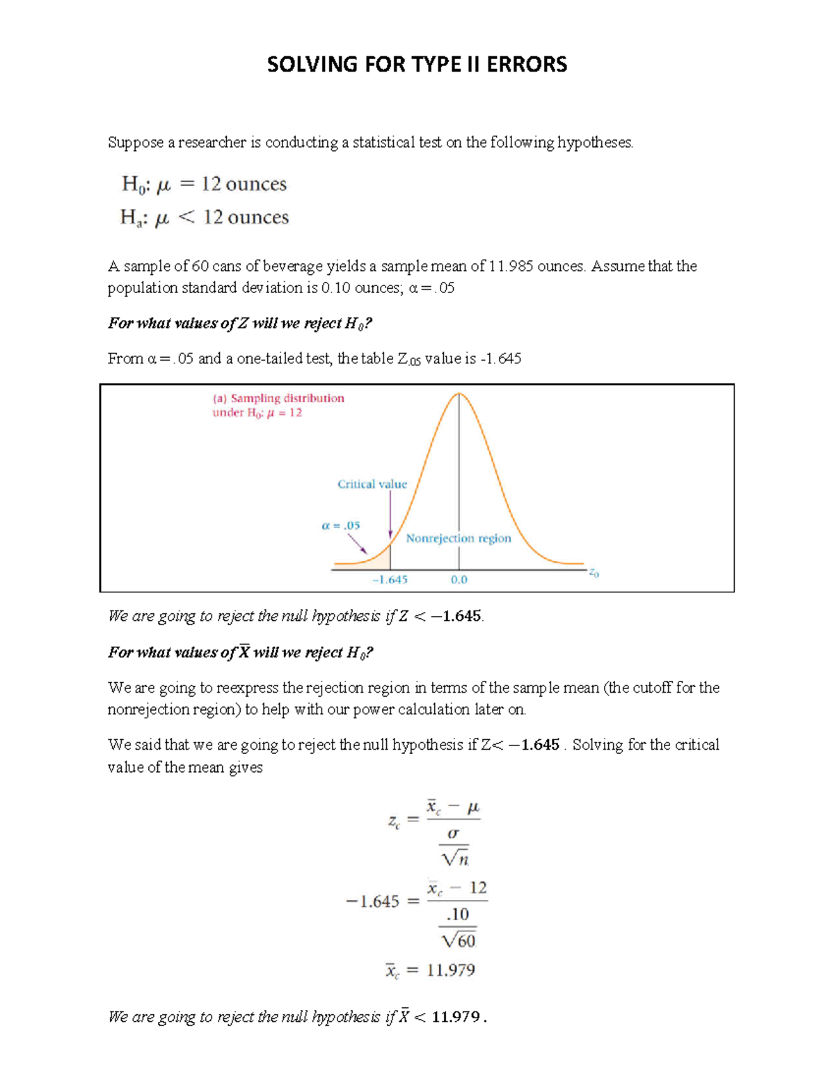 Type II error - Statistics 2 - Studocu