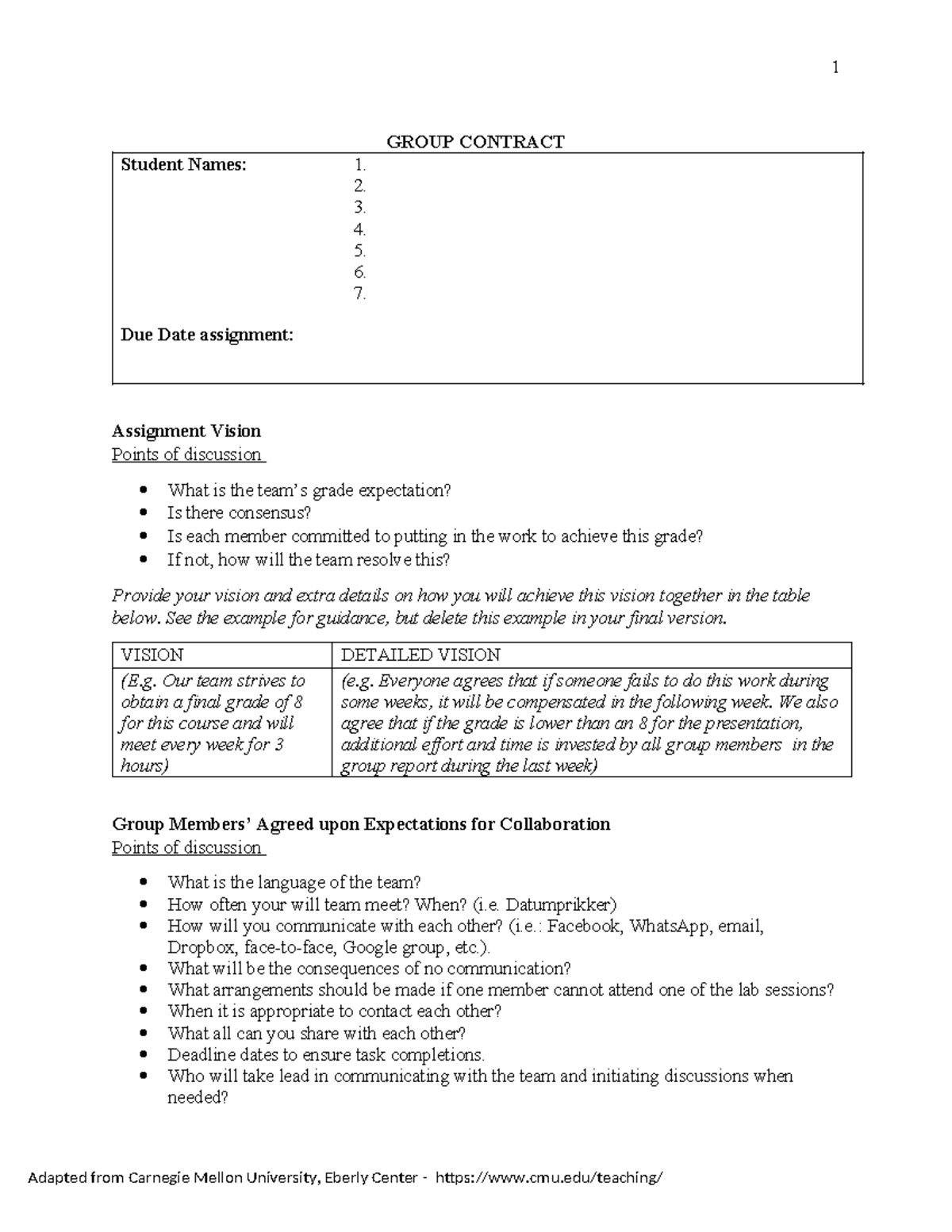 Group Contract Template Cchrm 2024 - Adapted from Carnegie Mellon ...