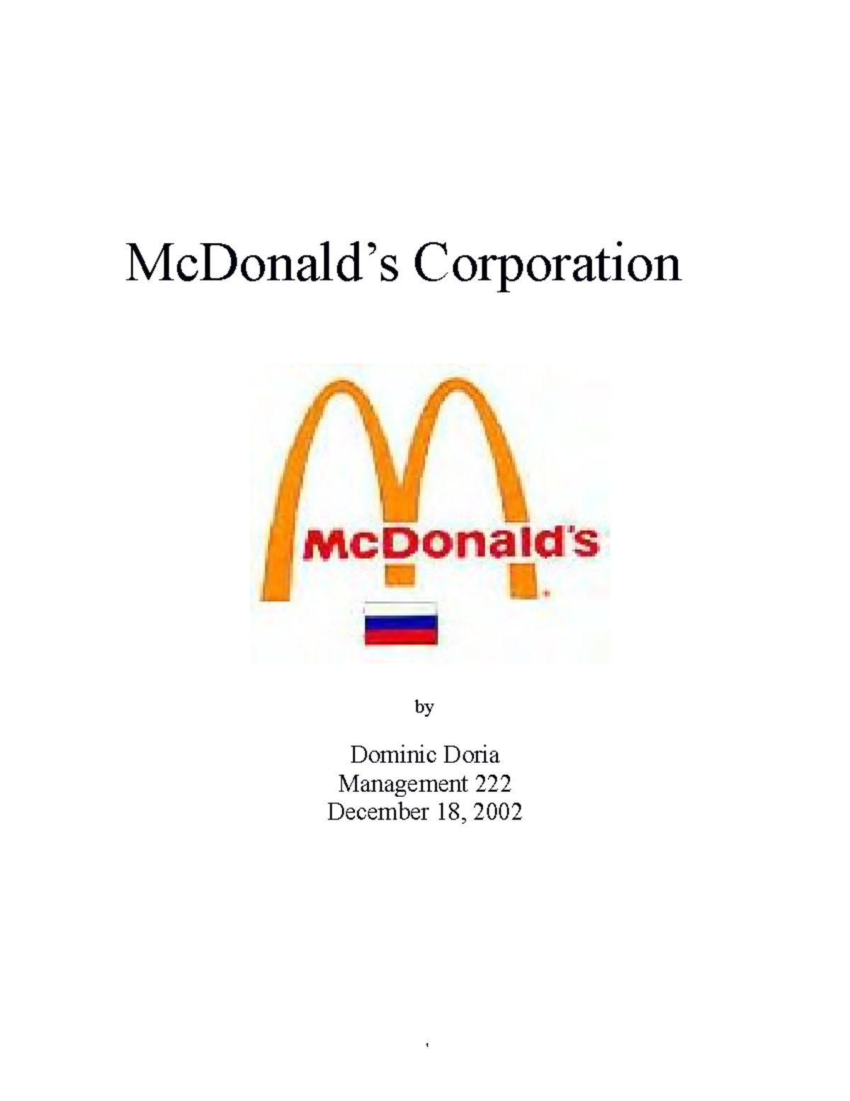 222dominic's paper 2 Mcdonalds case study McDonald’s Corporation