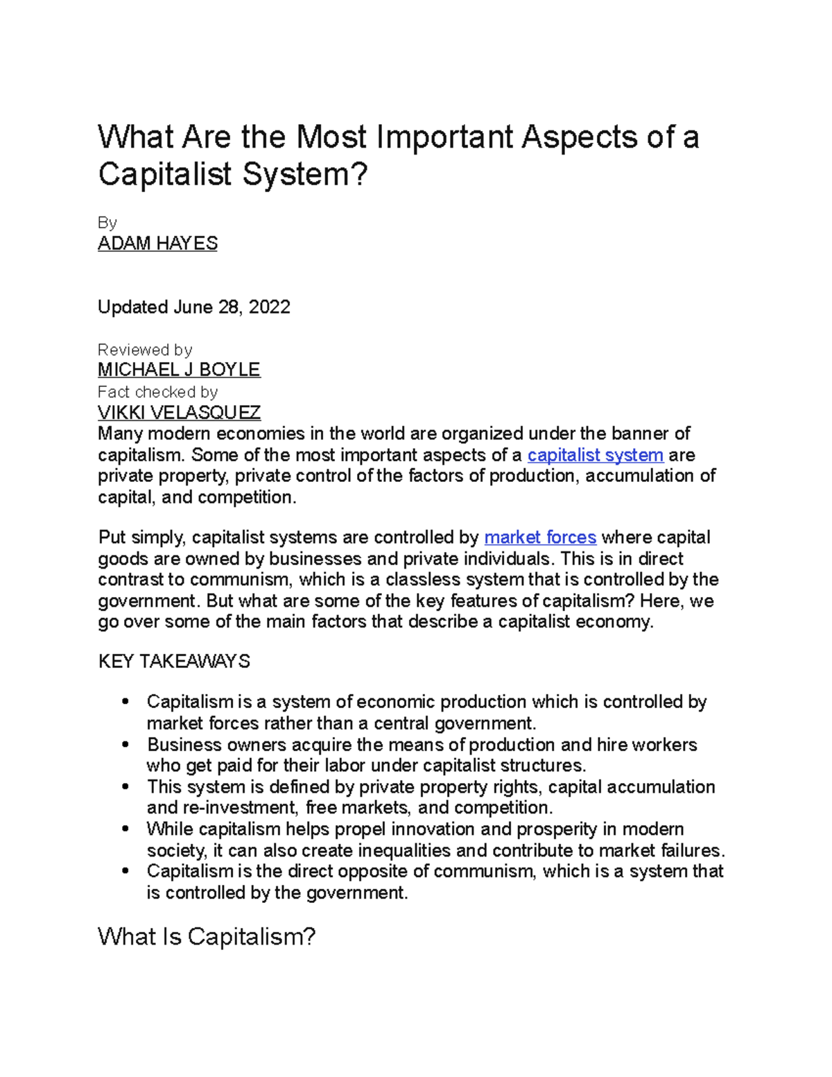 What Are The Most Important Aspects Of A Capitalist System What Are 