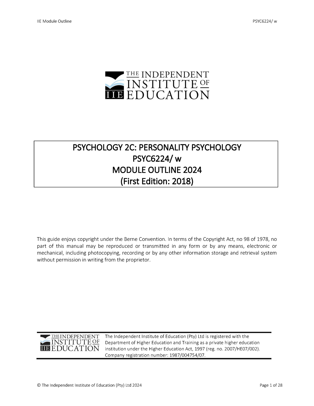 PSYC6224 MO - PSYCHOLOGY 2C: PERSONALITY PSYCHOLOGY PSYC62 24 / w ...