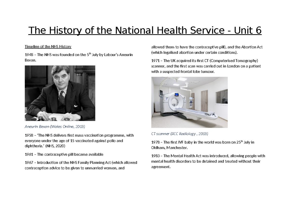Unit 6 - The History of the National Health Service - The History of ...