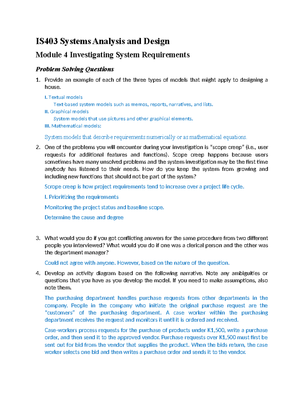 Problem Solving Questions - IS403 Systems Analysis and Design Module 4 ...