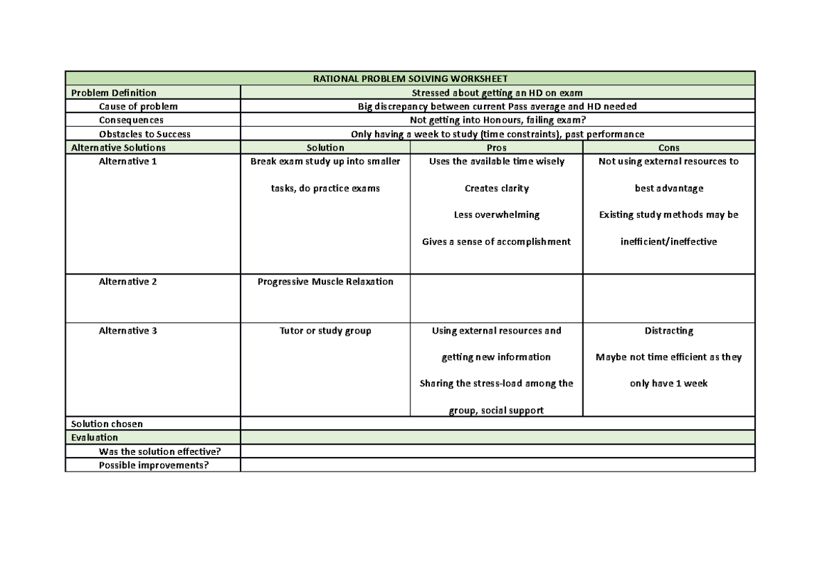 Rational Problem Solving Worksheet - RATIONAL PROBLEM SOLVING WORKSHEET ...
