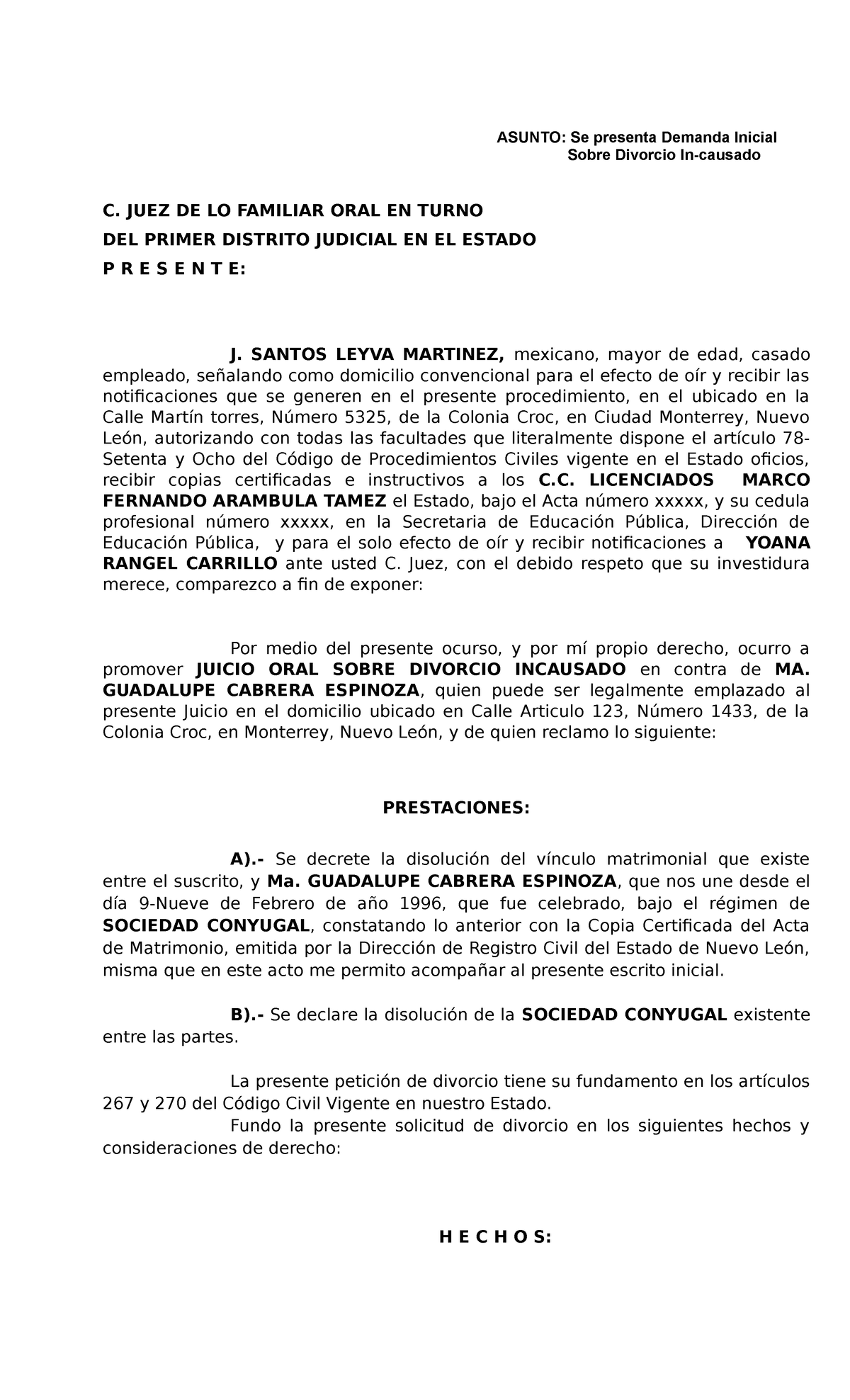 Ejemplo De Demanda Inicial Apuntes De Derecho Civil Docsity Hot Sex Picture