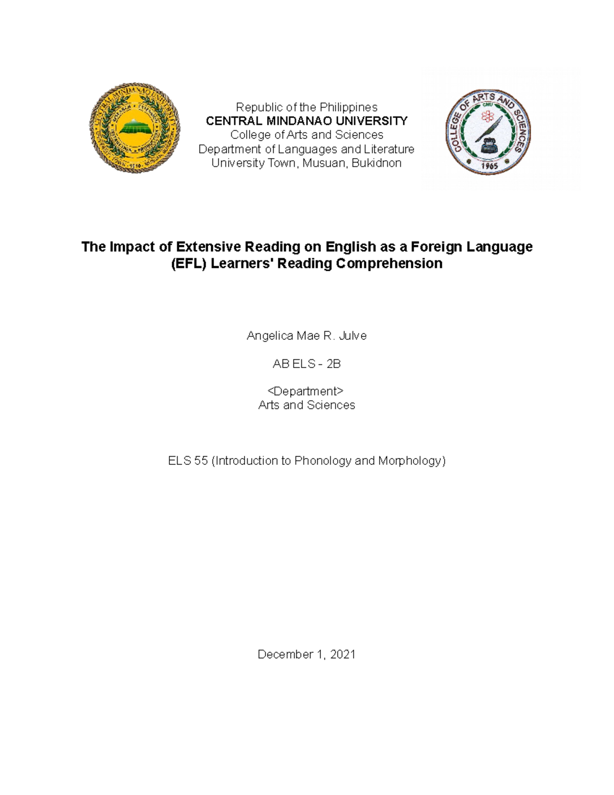 Research Proposal Template Republic Of The Philippines CENTRAL 