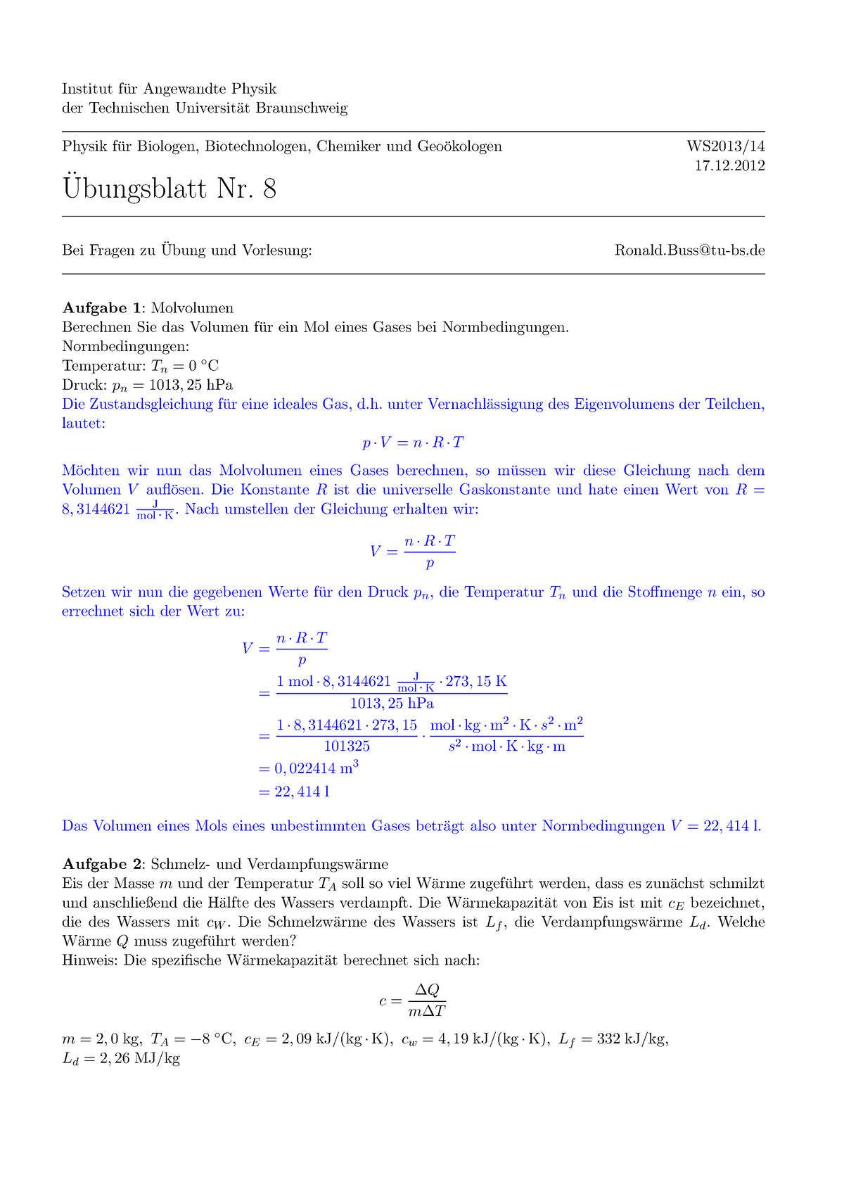 Lˆsung‹bungsblatt 8 - Tutorium Von Prof. Rossow Mit Ihren Lösungen ...