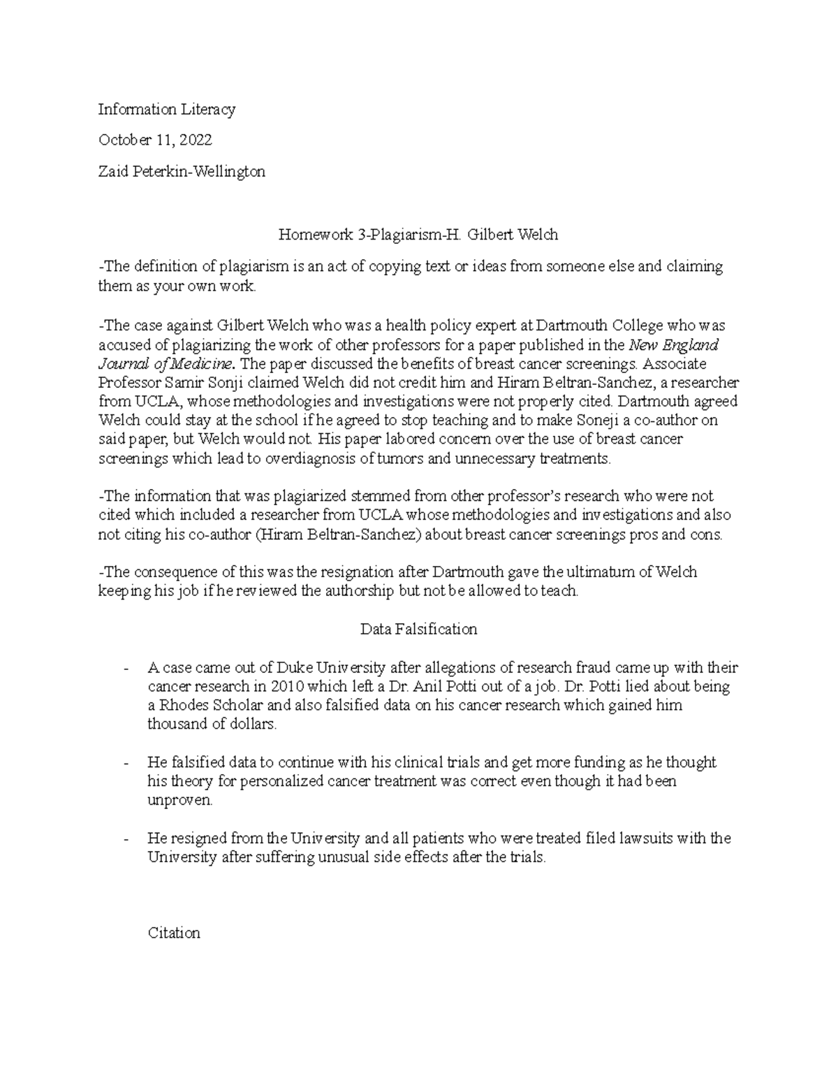 Homework 3 three cases of high profile cases Information Literacy