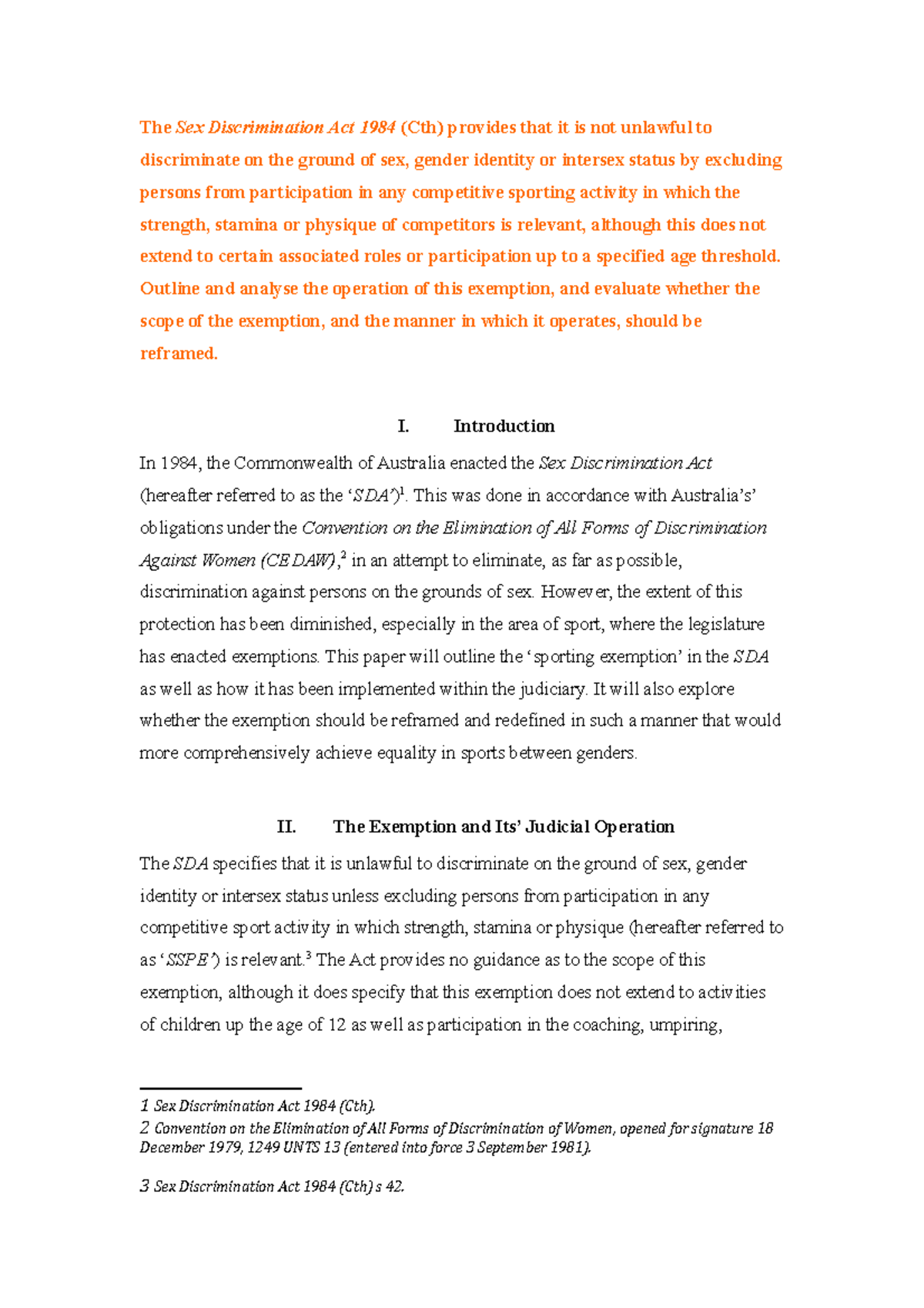 Laws511 Research Essay The Sex Discrimination Act 1984 Cth Provides