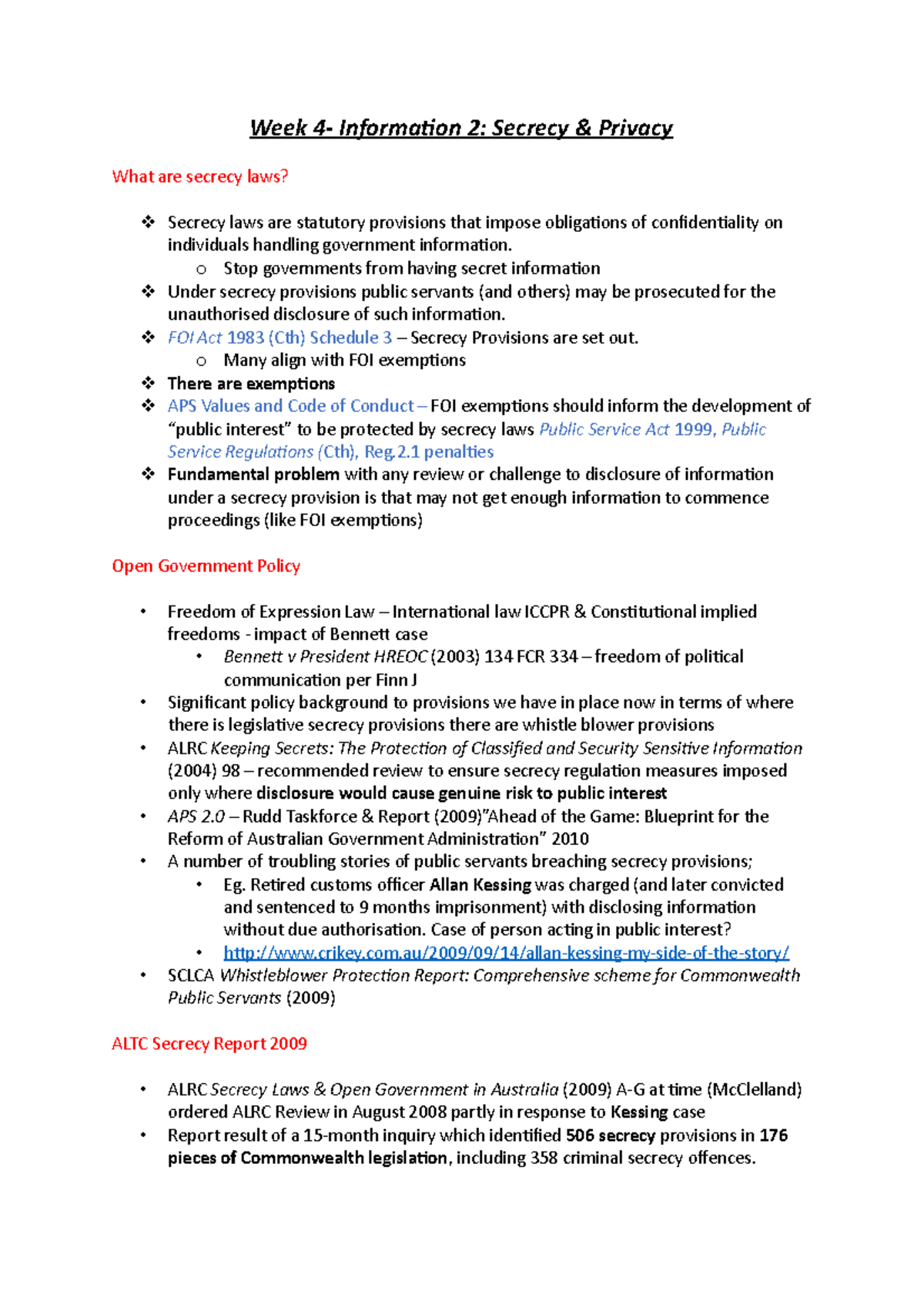 Week 4 Information Admin - Week Information 2: Secrecy Privacy What are ...