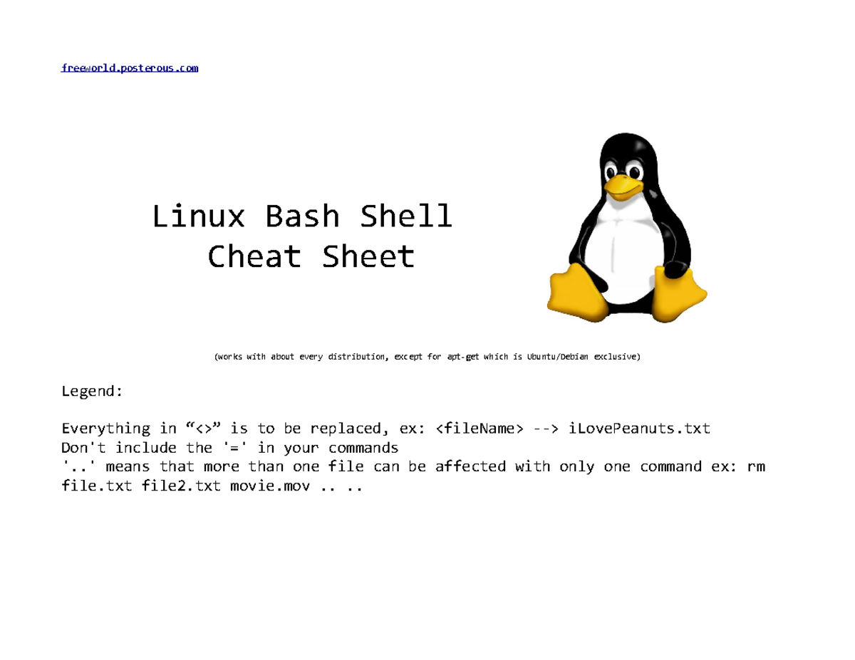 Linux bash cheat sheet - freeworld.posterous Linux Bash Shell Cheat ...