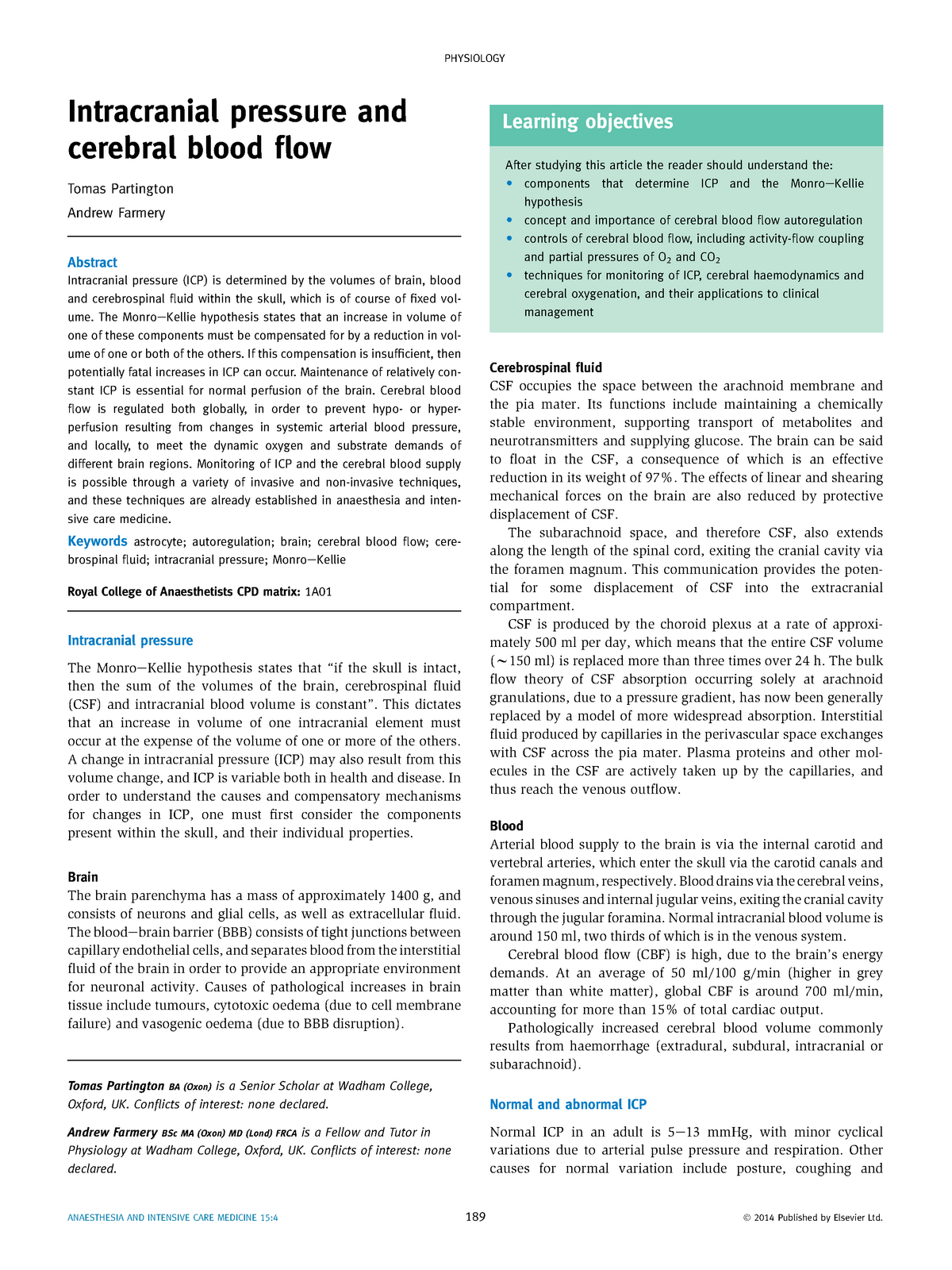 ICP And CBF - Intracranial Pressure And Cerebral Blood Flow Tomas ...