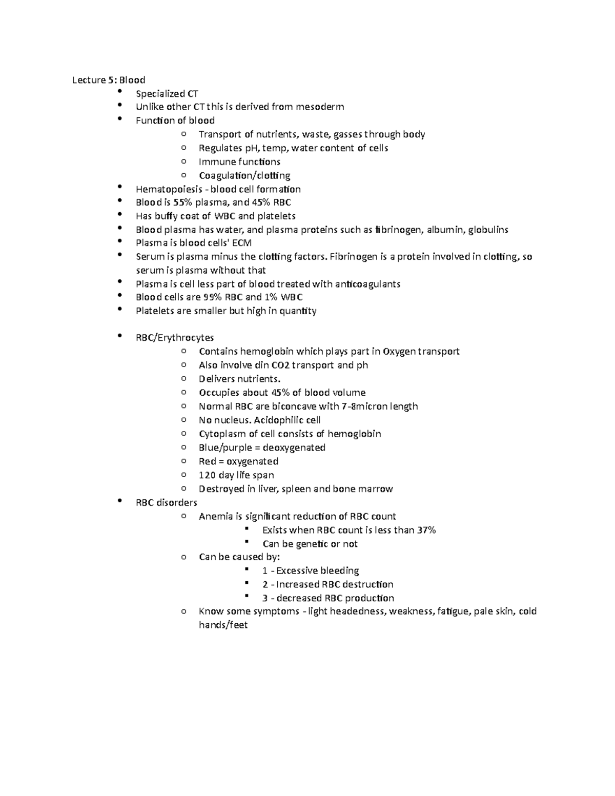 Lecture 5.1 Notes - Lecture 5: Blood Specialized CT Unlike other CT ...