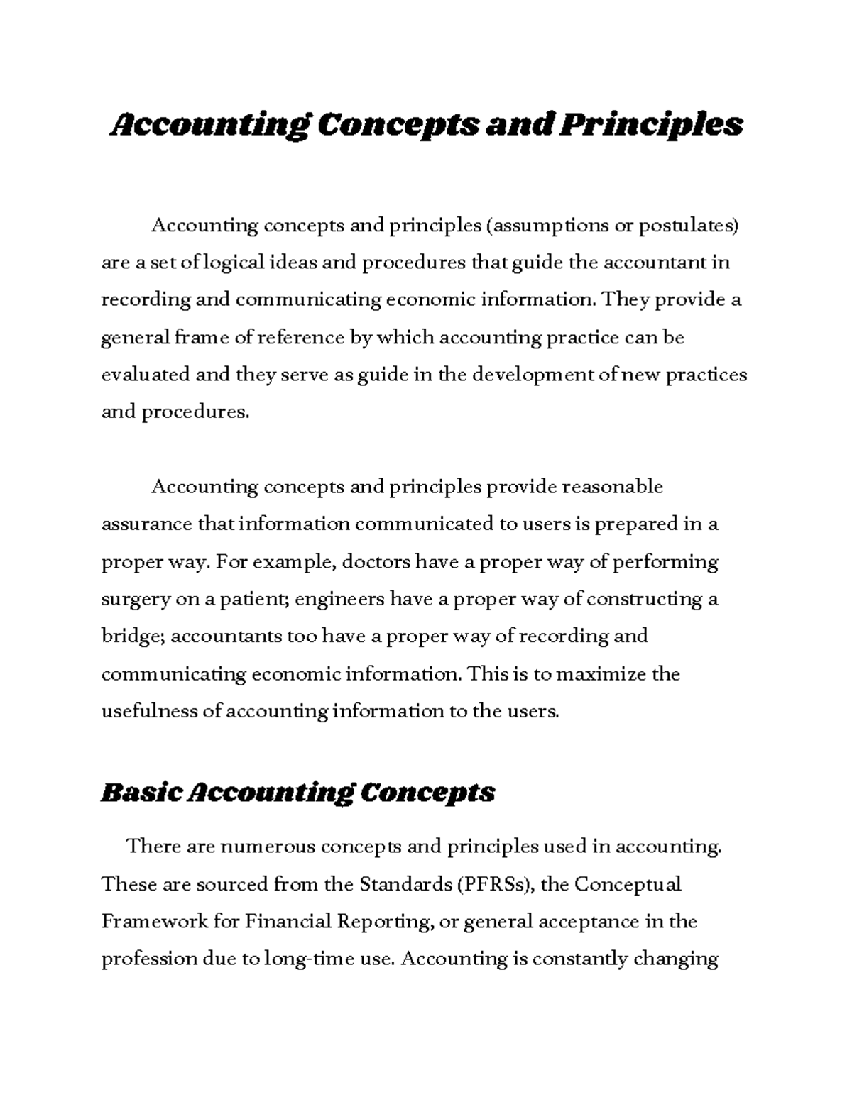 [ Chapter 2] Accounting Concepts And Principles - Accounting Concepts ...